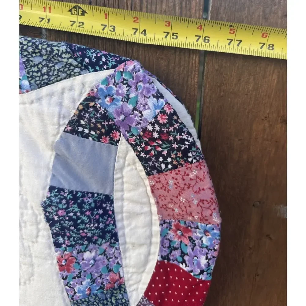 Handmade 1940's Double Wedding Ring Quilt 78”x80” USA Feedsack Hand stitched